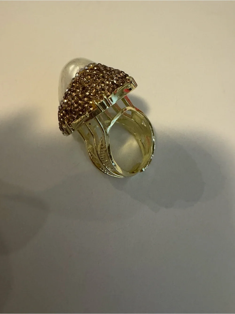 Baroque Pearl Statement Ring with Brown Crystal Pavé